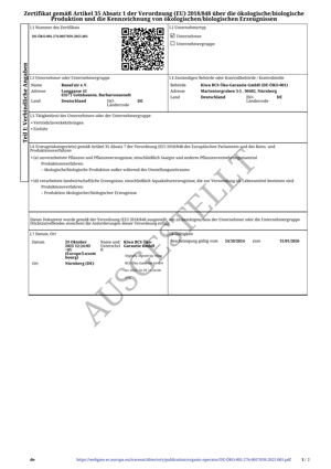 EU Bio Kontrollbescheinigung BanaFair